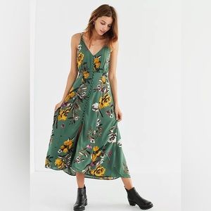 Urban Outfitters Green Floral Midi Dress